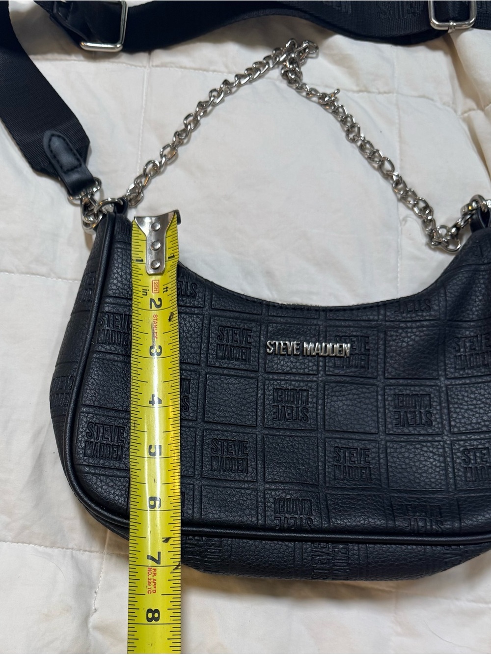 Steve Madden Black Quilted Logo Chain-Handle Shoulder Bag - Picture 10 of 11